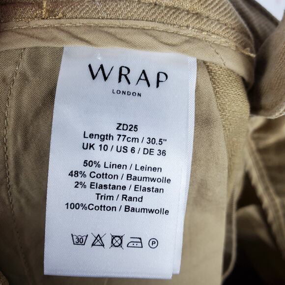 Wrap London Womens Linen Cotton Blend Wide Leg Trousers Pants Size 6 Sand 29" In - Picture 11 of 15